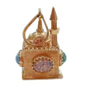 Mosque With Gemstones 18K Gold Vintage Charm Pendant For Necklace Bracelet
